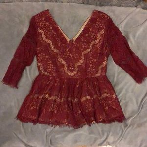 Maeve Maroon Lace Peplum Top